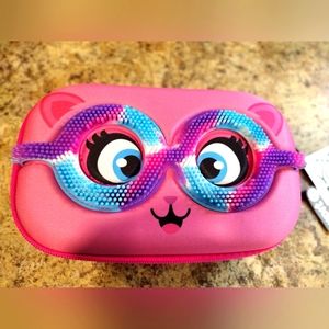 Girls pink and purple pencil case with eyes and glasses by Zipit.